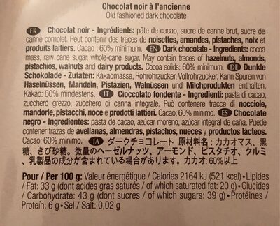 Favarger Metal Tin Drinking Chocolate nutrition facts table