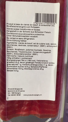 Salaisons de Gruyères - extra fine dried meat ingredients label