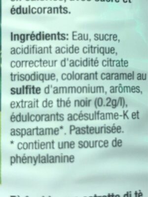 Ice tea ingredients label