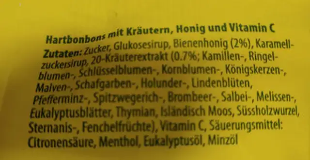 Schwyzer Kräuterli 20 Kräuter mit Honig ingredients label