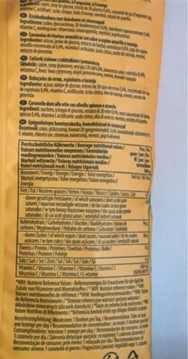 Schwyzer Kräuter Sanddorn-Orange nutrition facts table