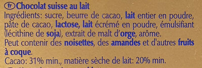 Swiss Premium Chocolate ingredients label