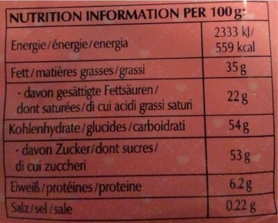 Coeurs fins nutrition facts table