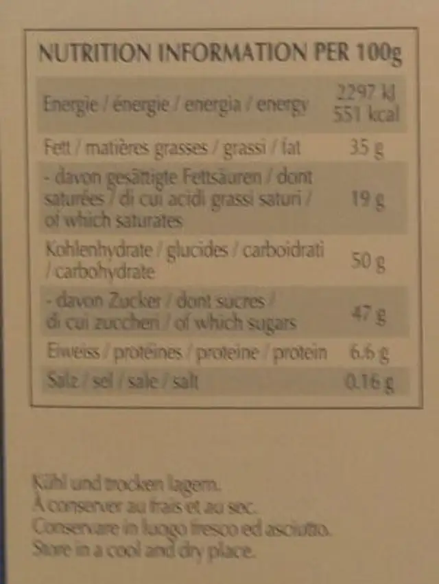 Connaisseurs nutrition facts table