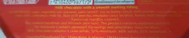 Lindor Heart Chocolate Tin 50g ingredients label