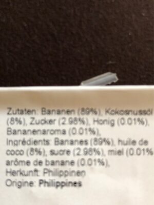 Bananen Chips ingredients label