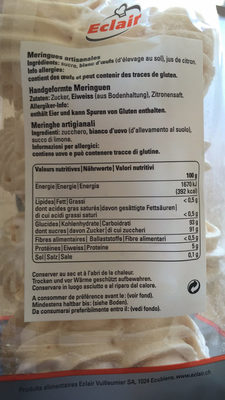 Eclair : Meringues artisanales ingredients label