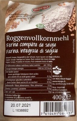 Farine complète de seigle front packaging