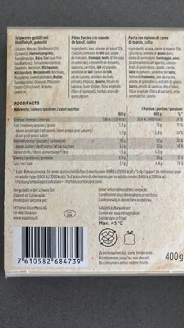 Lasagnes  alla bolognese ingredients label