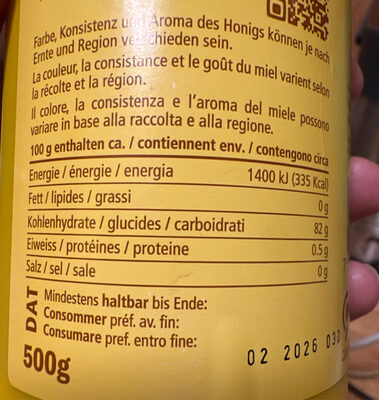 Apimiel Swiss Honey ingredients label