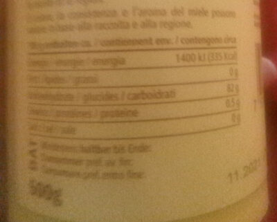 Apimiel Toscana Honey nutrition facts table