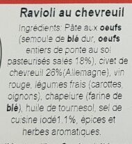 Ravioli frais au chevreuil ingredients label