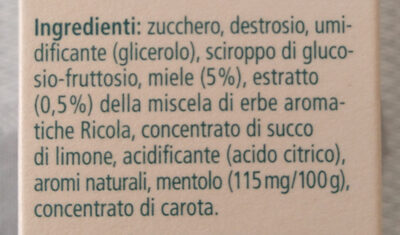Ricola multi-azione miele e limone ingredients label