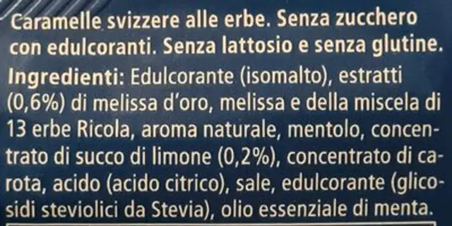 Azione Glaciale Limone e Mentolo ingredients label