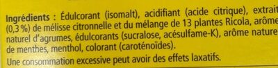 Citron Mélisse sans sucres ingredients label