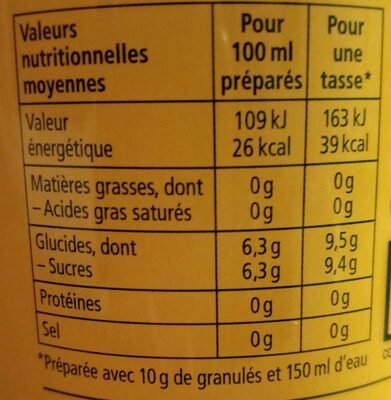 Infuselle citron et plantes nutrition facts table