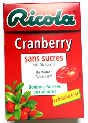 Ricola Cranberry Bonbons suisses aux plantes front packaging