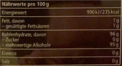 Réglisse nutrition facts table