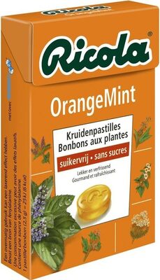 Ricola Orange Mint S. S. En Box 20X50G front packaging
