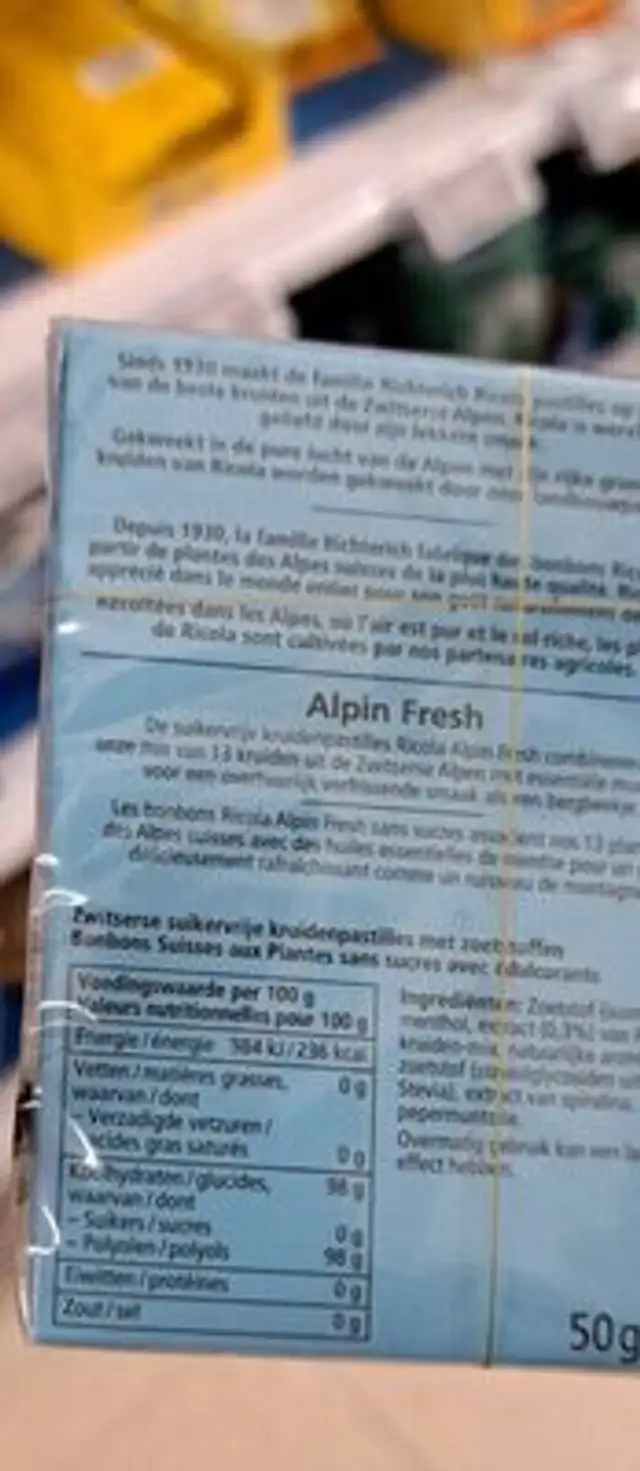Alpin fresh nutrition facts table