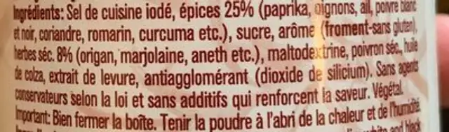 Rustica ingredients label