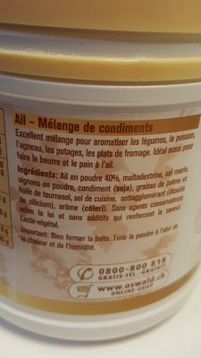 Melange de condiments ingredients label