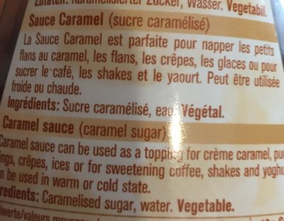 Sauce Caramel ingredients label