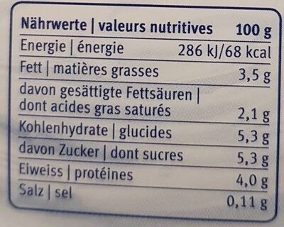 Lanz Joghurt Nature mild 1kg nutrition facts table