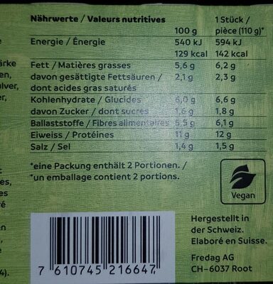 HappyVegi Burger nutrition facts table