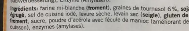 Pain aux graines de tournesol ingredients label