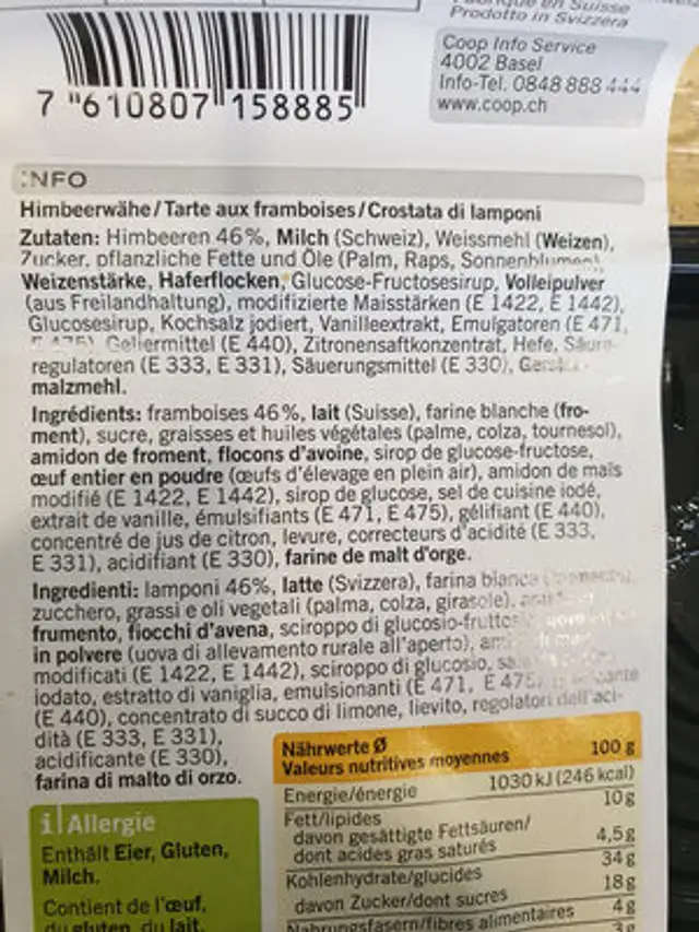 Tarte au fruit ingredients label