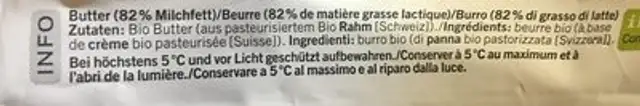 Beurre bio ingredients label