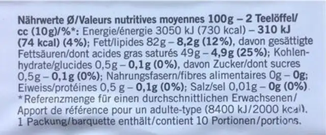 Beurre bio nutrition facts table