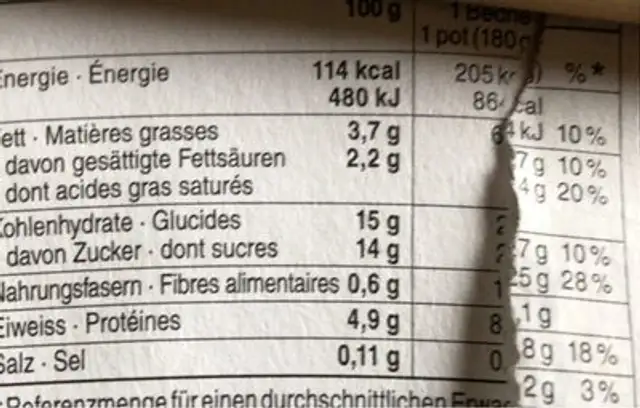 Jogurt Schokolade Bio nutrition facts table