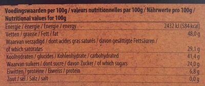 Organic 75% cacao nutrition facts table