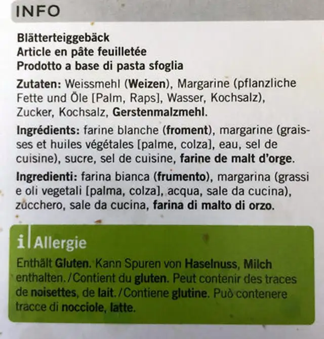 Prussiens ingredients label