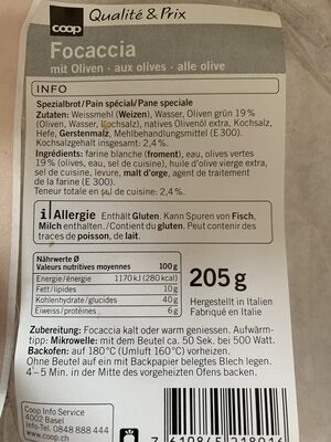 Foccacia, Oliven front packaging