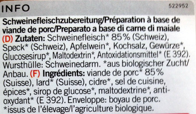 Saucisses à rôtir de porc ingredients label