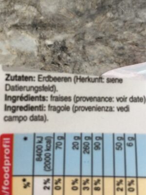 Fraises ingredients label