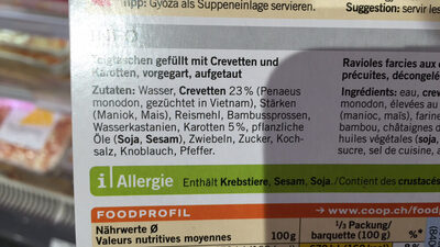 Shrimp Dumplings ingredients label