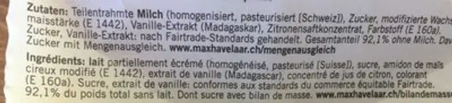 Bifidus drink vanille ingredients label