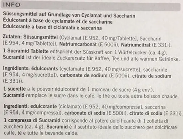 Sucramid ingredients label