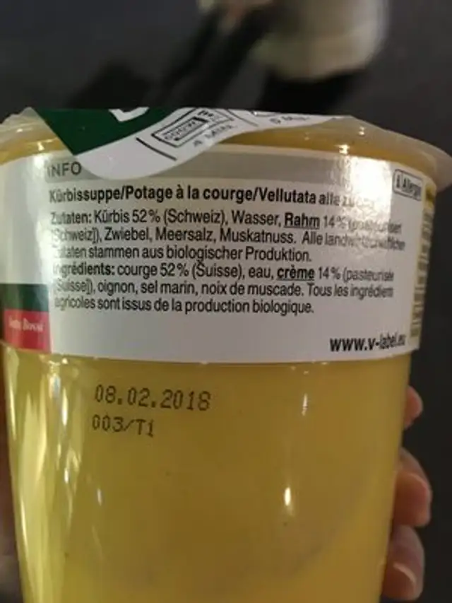 Naturaplan Bio Kürbissuppe ingredients label