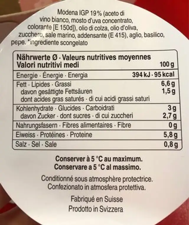 Poulet Caprese nutrition facts table