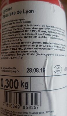Naturafarm Sausage of Lyon nutrition facts table