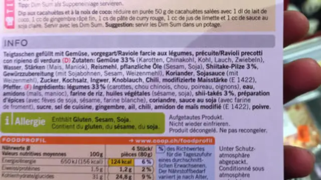 Vegetable Dim Sum : aux légumes ingredients label