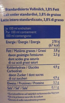 Berg Vollmich Pasteurisiert - Homogenisiert nutrition facts table