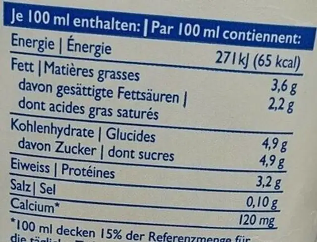 Lait Milch nutrition facts table