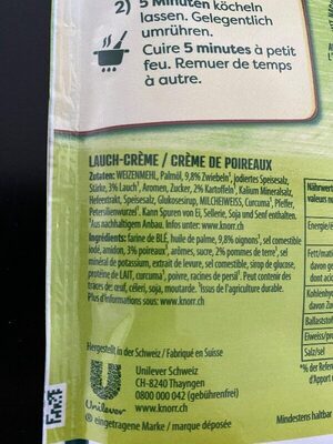 Lauch-Crème ingredients label