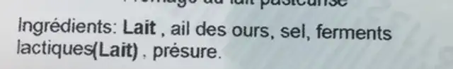 Ail des Ours - Tomme vaudoise au lait pasteurisé ingredients label